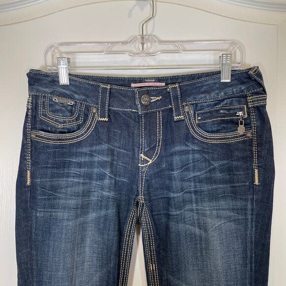 ReRock for Express Y2K Barely Boot Jeans Embroidered Pockets Low Rise 6 - Picture 2 of 8